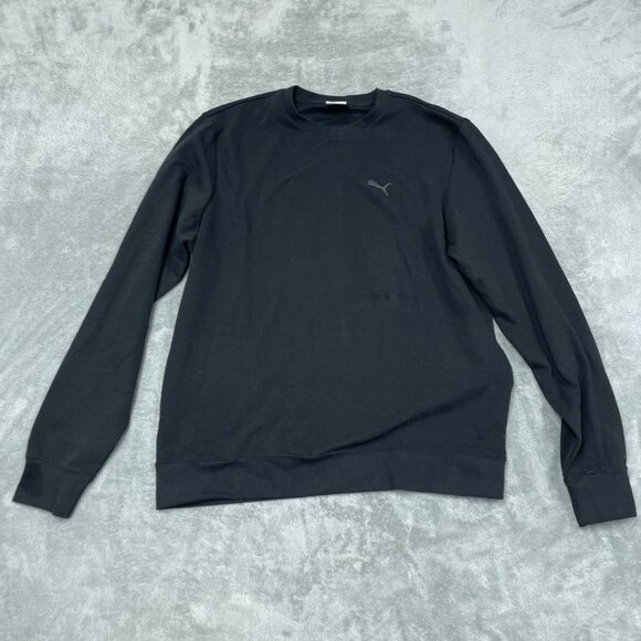 Puma Black Long-Sleeve Crew Neck Sweatshirt Large Lightweight Ribbed a1162 - Picture 1 of 7